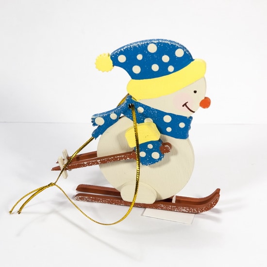Елочная игрушка - Снеговик на лыжах в колпаке 650-3
